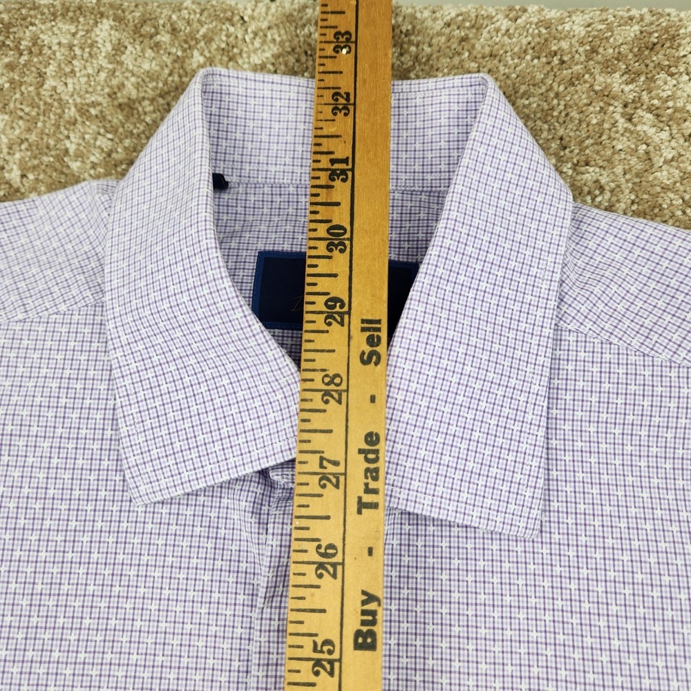 David Donahue Mens Trim Fit Dress Shirt Purple Micro Check 16.5 36/37 Cotton - Picture 7 of 7
